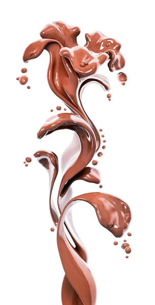 Splash Chocolate Flower Chocolate Abstract Background Isolated Rendering — Stock Photo, Image