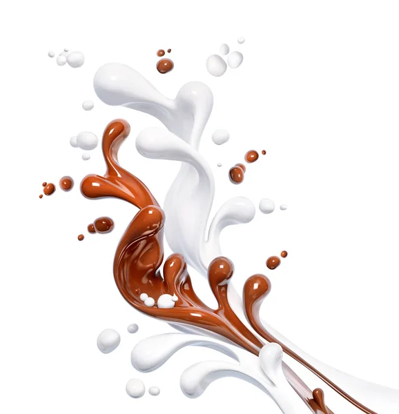 Percikan Coklat Panas Dan Susu Latar Belakang Abstrak Terisolasi Rendering — Stok Foto