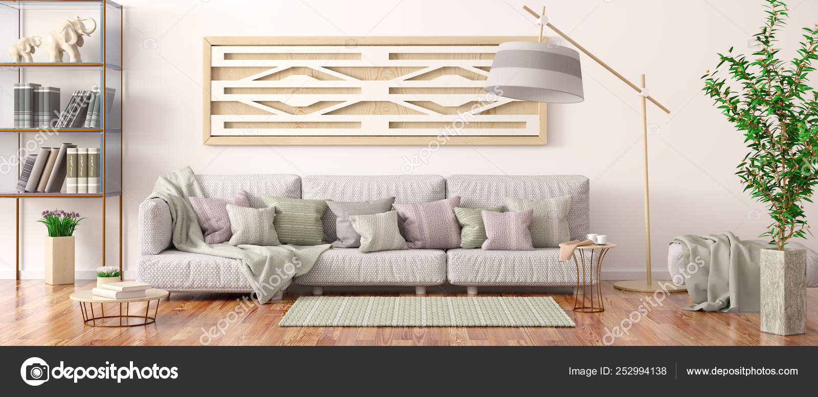 Interior Design Of Modern Living Room With Gray Sofa