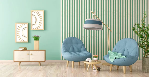 İki koltuklu modern oturma odasının iç tasarımı, kahve