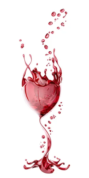 Czerwone wino ze szkła z Splash na białym tle, streszczenie 3D re — Zdjęcie stockowe
