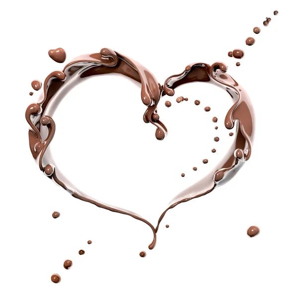 Salpicadura de chocolate corazón aislado 3d renderizado — Foto de Stock