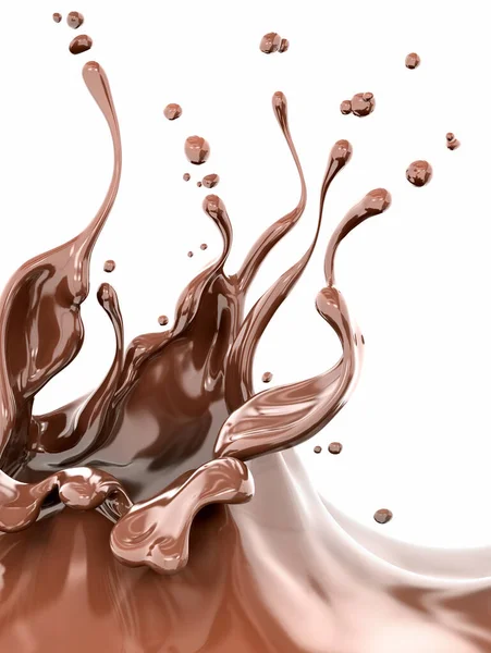 Stänk av choklad abstrakt bakgrund, 3D-rendering — Stockfoto