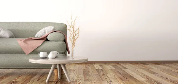 Interior Desain Ruang Tamu Modern Dengan Sofa Kopi Meja Rendering — Stok Foto