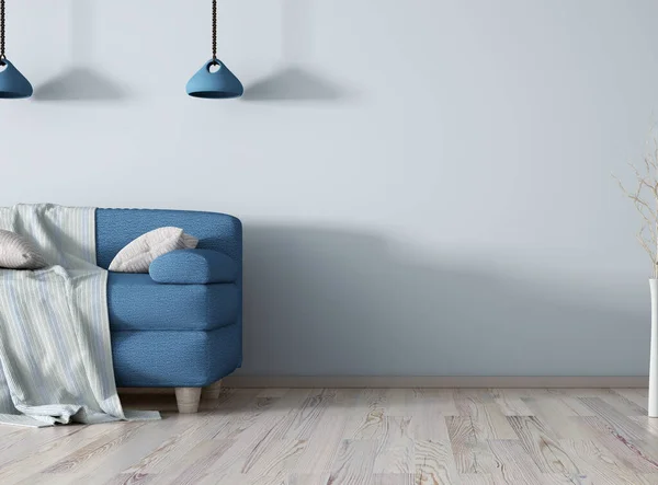 Diseño Interior Sala Estar Moderna Con Sofá Almohada Cuadros Renderizado — Foto de Stock