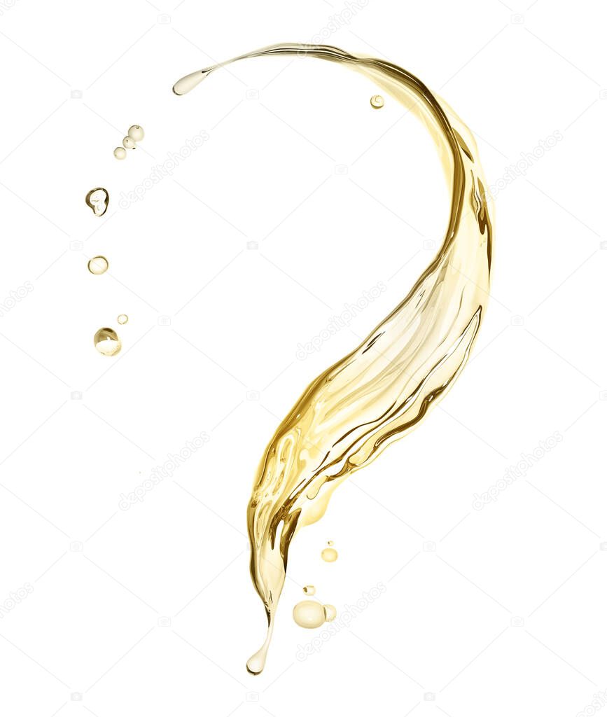 Splash of liquid color platinum, gold, splash oil illustration, abstract swirl background, isolated 3d rendering