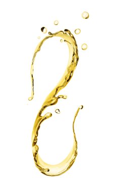 Altın sıçrama sıvısı, sıçrama yağı çizimi, soyut girdap arkaplan, izole edilmiş 3D görüntüleme