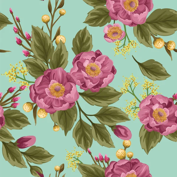 Patrón Sin Costura Floral Con Peonías Brillantes Estilizadas Como Acuarela — Archivo Imágenes Vectoriales