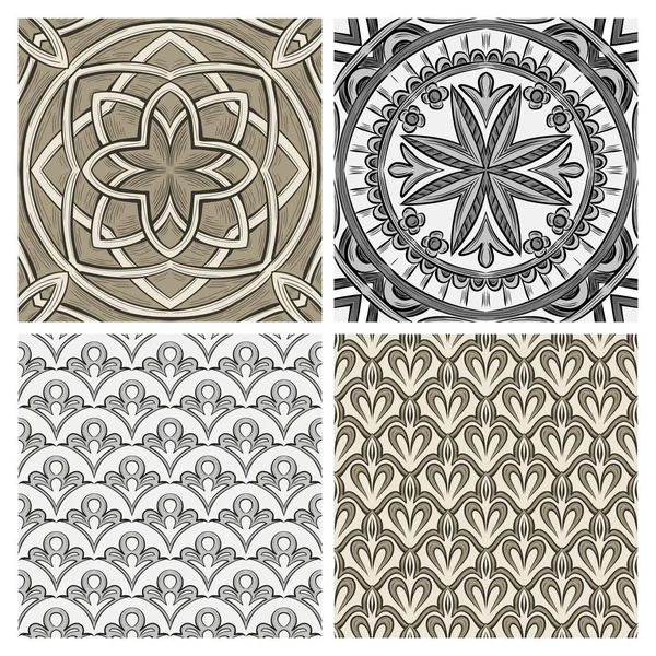 Collection Four Vintage Seamless Pattern Beige Gray Colors — Stock Vector