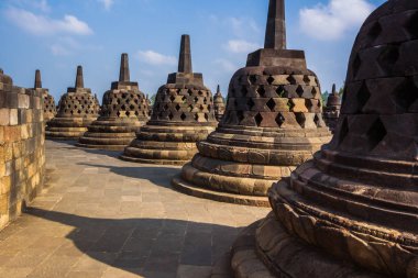 Borobudur Tapınağı'nda gün zaman, Yogyakarta, Java, Endonezya.