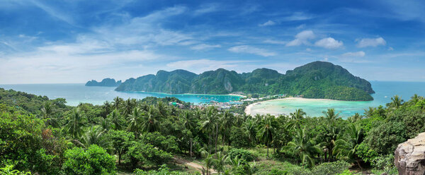 View point of Phi Phi Island from high place at sunset time, Krabi, Thailand
