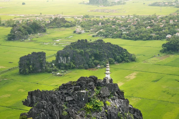 Highland Výhled Rýžových Polí Vápencové Skály Hory Shora Pagoda Hang — Stock fotografie