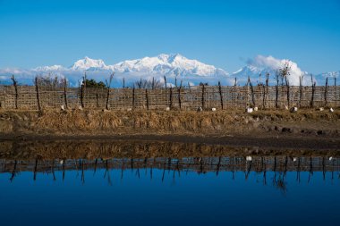 Tonglu parkur kulübe ve Kangchenjunga bağlanması sırasında mavi gökyüzü gündüz manzara. Bu yer