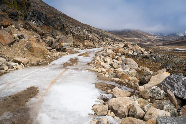 Zmražené Ledem Zem Silnici Bod Nula Sikkim Indie — Stock fotografie