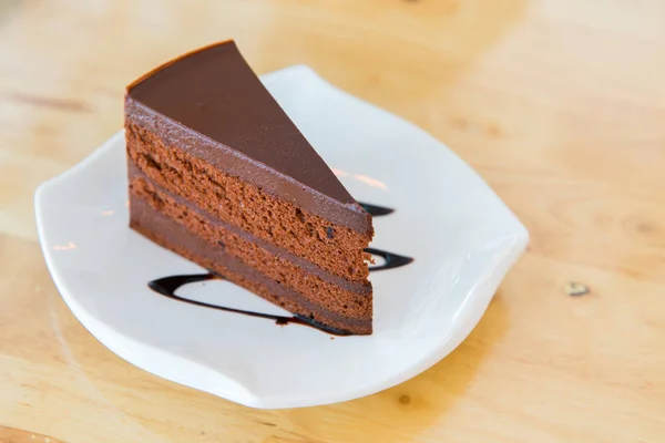 Delicious Chocolate Cake Plate Served Table Close — Stock Photo, Image