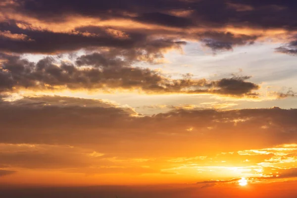 Soleil Couche Pendant Coucher Soleil Les Nuages Orange — Photo