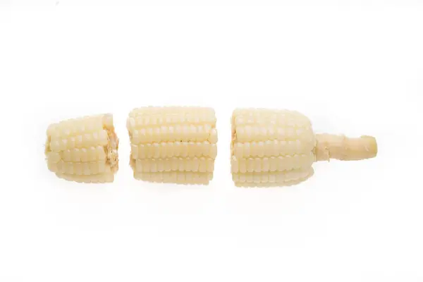 Белый Кукуруза Изолированные Организовать Кусок Белом Фоне — стоковое фото