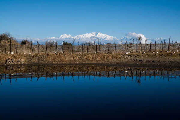 Paisaje Tonglu Trekkers Cabaña Monte Kangchenjunga Durante Día Cielo Azul — Foto de Stock