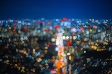 Tokyo kentinde yolun havadan görünümü, Cityscape silueti bulanıklaştırma, ışık bulanıklık