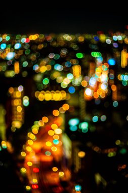 Tokyo kentinde yolun havadan görünümü, Cityscape silueti bulanıklaştırma, ışık bulanıklık