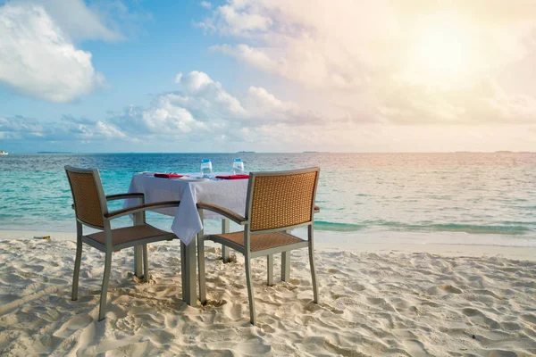 Mesa Livre Lado Mar Cênica Preparar Para Jantar Romântico Especial — Fotografia de Stock