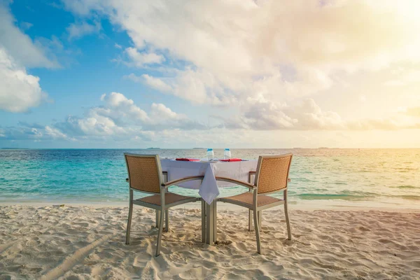 Mesa Livre Lado Mar Cênica Preparar Para Jantar Romântico Especial — Fotografia de Stock