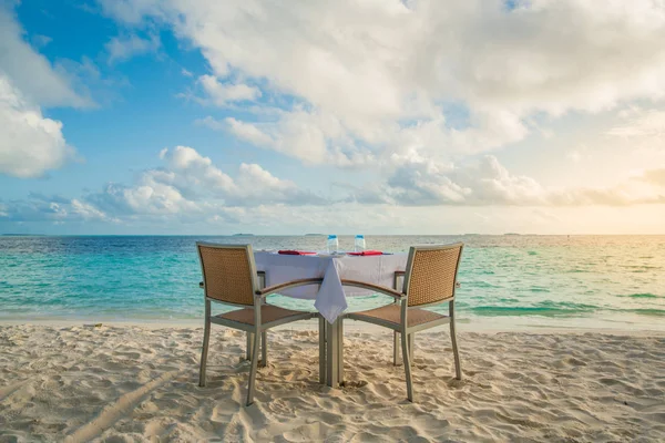 Mesa Livre Lado Mar Cênica Preparar Para Jantar Romântico Especial — Fotografia de Stock