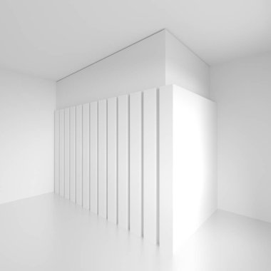 Beyaz bina inşaatı. Fütüristik mimari arka plan. En az ofis iç tasarım. Geometrik şekiller yapısı. 3D render