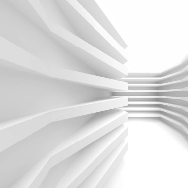 Soyut iç kavramı. Beyaz mimari arka plan. 3D çizim