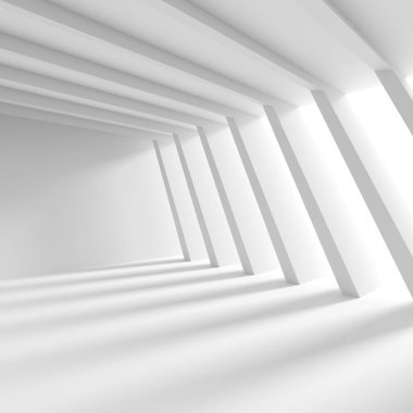 Soyut iç kavramı. Beyaz mimari arka plan. 3D çizim