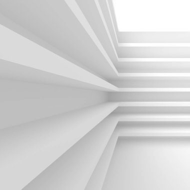 Beyaz bina inşaatı. Mimari arka plan. Yaratıcı raf kavramı. 3D render