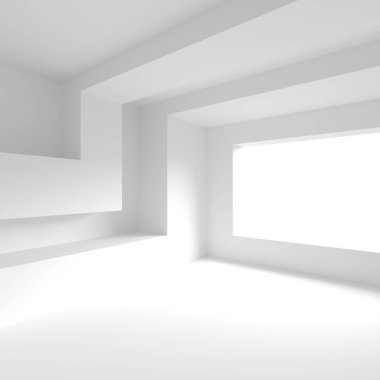 İç arka plan. Beyaz oda pencere. 3D render