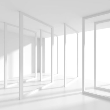 Soyut iç kavramı. Beyaz mimari arka plan. 3D çizim