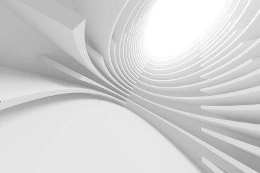 Beyaz mimari daire. Modern yapı tasarımı. Soyut şekiller kavisli. 3D render