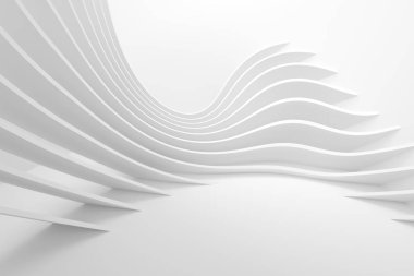 Beyaz mimari daire. Modern yapı tasarımı. Soyut şekiller kavisli. 3D render