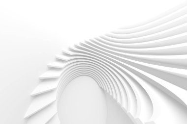 Beyaz mimari daire. Modern yapı tasarımı. Soyut şekiller kavisli. 3D render