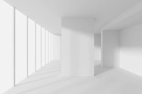 抽象的なオフィスのインテリア デザイン 創造的な近代産業概念 ホワイト ルーム窓付け レンダリング — ストック写真