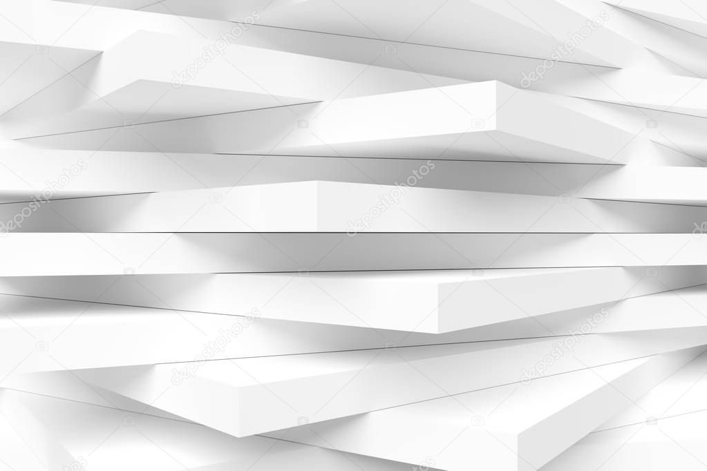 White Modern Interior Background. Abstract Building Blocks. Minimal Geometric Shapes Design. 3d Rendering