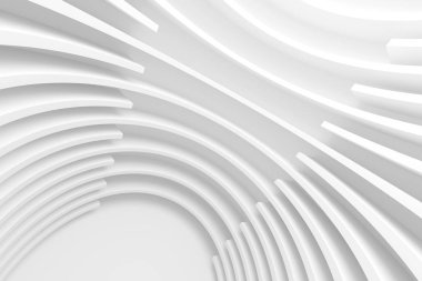 Beyaz mimari daire. Modern yapı tasarımı. Soyut şekiller kavisli. 3D render