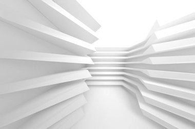 Beyaz Modern iç arka plan. Soyut yapı taşları. En az geometrik şekiller tasarım. 3D render