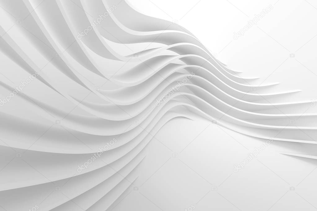 White Wave Background. Abstract Minimal Exterior Design. Creative Architectural Concept. 3d Rendering