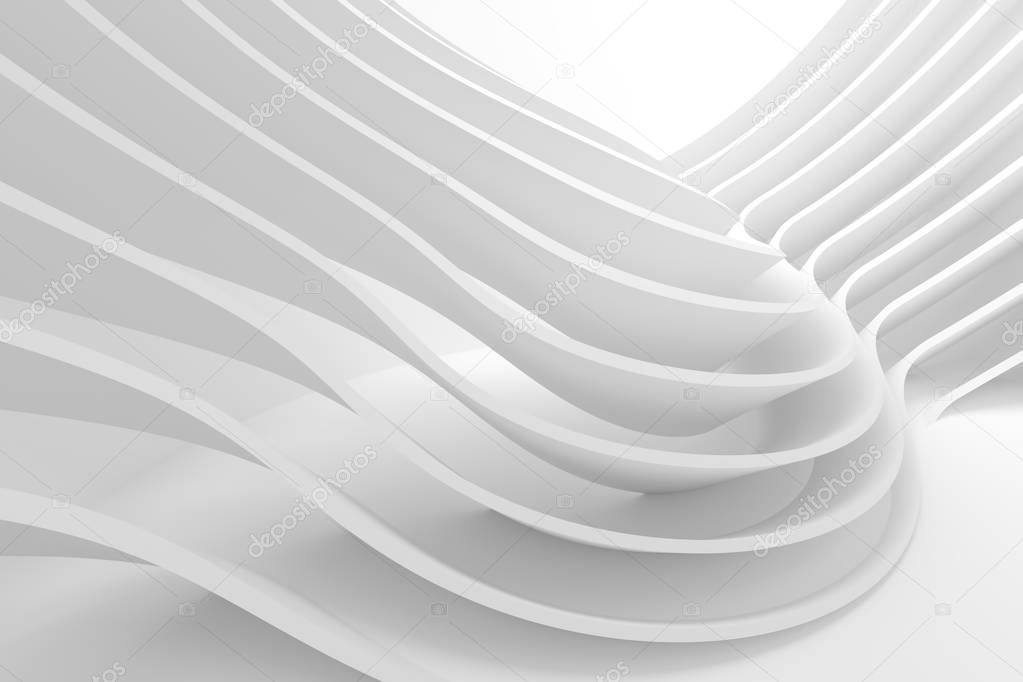 White Wave Background. Abstract Minimal Exterior Design. Creative Architectural Concept. 3d Rendering