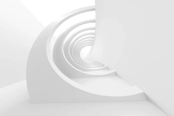 Abstract Architecture Background. White Circular Tunnel Building. 3d Illustration of Light Futuristic Hall. Minimal Technology Render