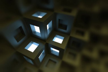  Siyah küpler arka plan. Kutsal geometri grafik tasarım. Karanlık Crystal matris duvar kağıdı. 3D render