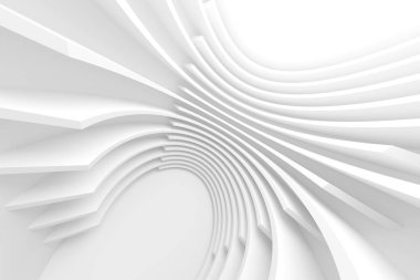 Beyaz mimari daire. Modern yapı tasarımı. Soyut şekiller kavisli. 3D render