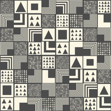Dikişsiz Üçgen ve Kare Süs. Vektör Geometrik Tasarım