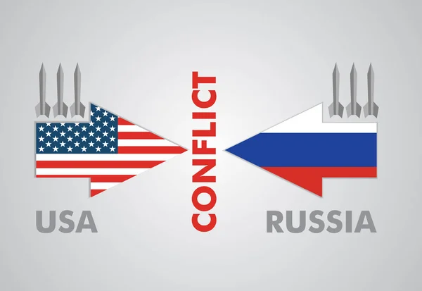 Konflikt Mezi Usa Ruskem Ilustrace Vlajkou — Stockový vektor