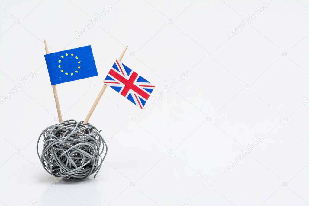 Trade war - Brexit, economic conflict betwen United Kingdom and European Union, illustration with flags