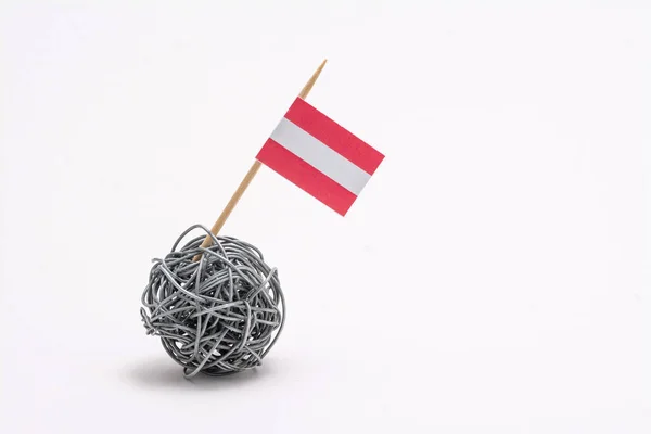 Flaga Austrii Drut Piłkę Kopią Wkleić Obszar Wykonane Ręcznie Równowadze — Zdjęcie stockowe