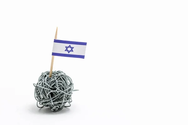 Drapeau Fait Main Israël Sur Boule Fil Isolé Sur Fond — Photo